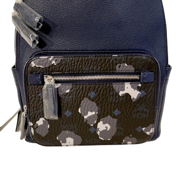 New MCM Blue & Black Camo Print Leather Stark Backpack main image 10
